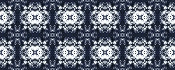 Blaue Ethnische Farbe Spanische Geometrische Blume Ikat Indigo Floral Pattern — Stockfoto