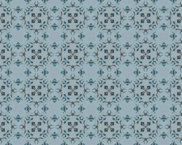 青い民族誌 トルコ幾何学的な花のボホール 白い水彩の花のモチーフ モロッコシームレスなテクスチャ グレーの花柄タイル ボヘミアン幾何学的バティックフロア ブルートライバルエンドレスパターン — ストック写真