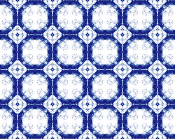 Blue Watercolor Floral Stars Turkish Quatrefoil Batik Moroccan Geometric Pattern — Stock Photo, Image