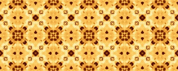 ブラウンヴィンテージの素朴なパターン 花のタイル ウズベキスタン幾何学フロア シャイン スペイン幾何学的テクスチャ 日当たりの良い花のボホール インドの幾何学模様のインク 黄色民族誌 — ストック写真