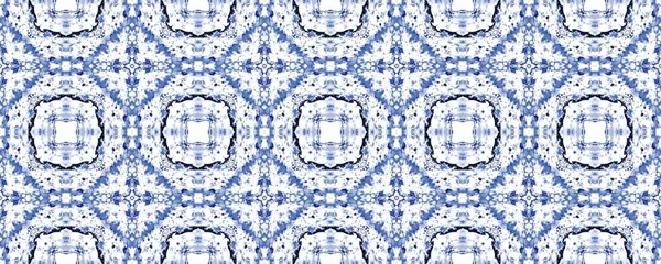 Blue Watercolor Mosaic Ikat Abstract Geometric Flower Tile Tribal Geometric — Stock Photo, Image