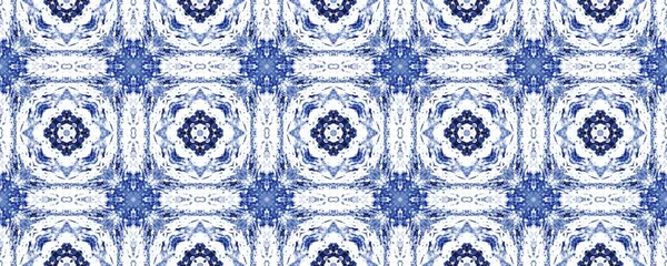 Blue Moroccan Floral Paint White Ethnic Batik Tile Aquarelle Geometric — Stock Photo, Image
