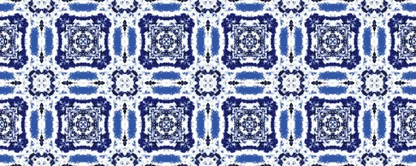 Blue Watercolor Floral Dye Blue Morocco Endless Flower Oriental Geometric — Stock Photo, Image