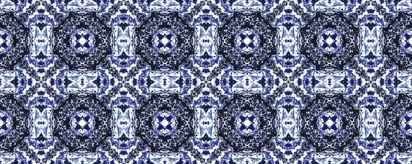 Blauwe Portugese Etnische Kleurstof Denim Bloemen Boho Blauw Arabisch Mozaïek — Stockfoto