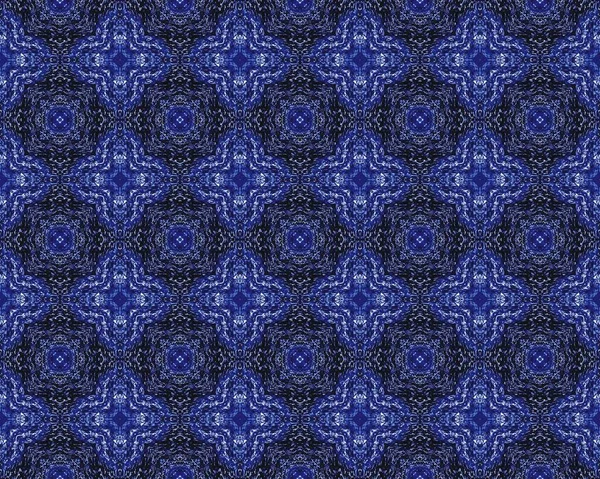 Blauwe Indonesische Rustieke Ikat Geometrische Bloemeninkt Van Lissabon Wit Etnisch — Stockfoto