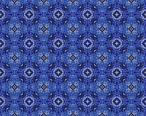 Blå Portugisisk Etnisk Bläck Blå Årgång Mosaik Batik Stamgeometriskt Mönster — Stockfoto
