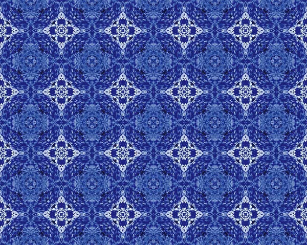 Blauwe Aquarel Bloemkoolachtige Kleurstof Blauwe Sierlijke Mozaïekschets Navy Bloemen Tegel — Stockfoto