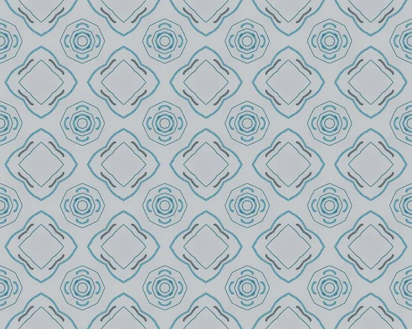 白い水彩の花の十字架 ヴィンテージ クアトロフォイル デザイン 青モロッコエンドレスパターン ボヘミアン幾何学の花の床 トルコ幾何学模様タイル 青い花のバティックBoho ブルーエスニック イカット — ストック写真