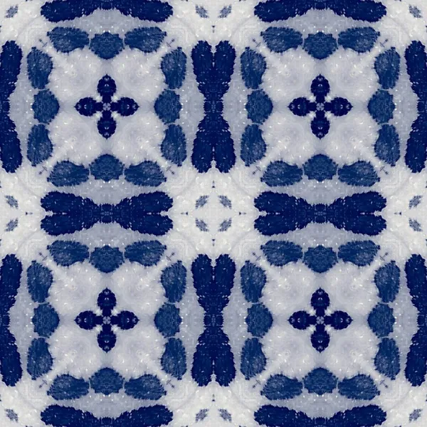 Portugal Blue Batik Ikat Patrón Sin Costura Azul Aquarelle Floral —  Fotos de Stock