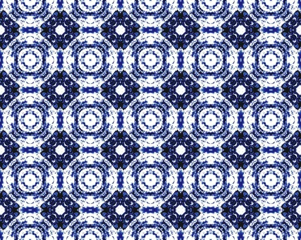 青い水彩モザイク染料 青の部族の素朴なテクスチャ Ornate Quadrefoil Designの略 ヴィンテージ幾何学模様プリント アクエレル幾何学的バティックなタイル デニム花イカット エスニック — ストック写真