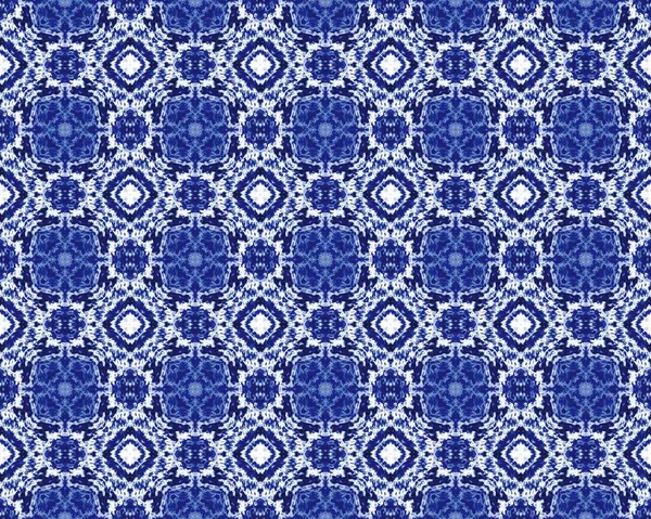 蓝色植物摘要印刷 Indigo Ethnic Pattern Boho 蓝色阿拉伯无穷无尽的图案 葡萄牙几何图形花砖 部落四面体素描 里斯本几何巴蒂克涂料 蓝色花卉印刷品 — 图库照片