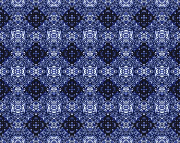 Blue Bohemian Ethnic Floor Fiore Geometrico Spagnolo Ikat Design Geometrico — Foto Stock