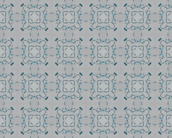 青いアラビア民族の花 灰色の花バティックイカット ブルー エスニック タイル リスボン幾何学模様プリント 青東洋モザイクプリント 水彩幾何学的な花のボホール オーナメントのデザイン — ストック写真