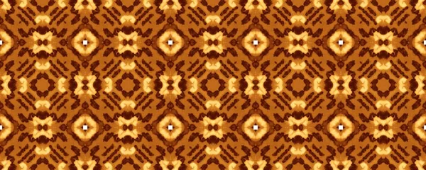 黄色の部族の花のデザイン 泥がシームレスな花を咲かせます アラベスク幾何学的プリント 自然花模様の床 抽象民族画 リスボン幾何学的バティックタイル ブラウンエスニック インク — ストック写真