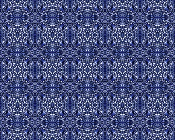 Stampa Rustica Acquerello Blu Fiore Geometrico Tradizionale Ikat Disegno Ornamentale — Foto Stock