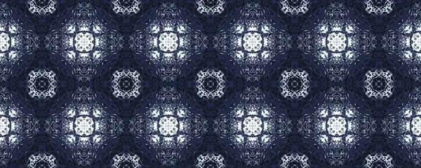 华丽的几何图案地板 Blue Ethnic Paint Indonesian Geometric Batik Ikat Lisbon Quatrefoil模式Denim — 图库照片