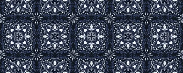 Indygo Kwiat Wzór Boho Indyjski Rysunek Geometryczny Niebieski Marokański Etniczny — Zdjęcie stockowe