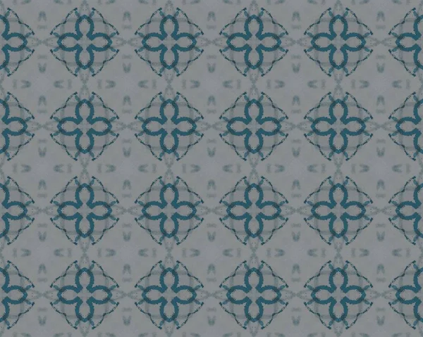 アメリカン ジオメトリックフラワー タイル 青い民族の床 白いモロッコの花X 灰色の花模様のイカット 青花序モザイクフラワー スペインの幾何学的バティック リスボン幾何学 Batik — ストック写真
