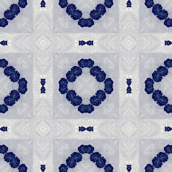 Aquarelle Blå Mönster Ikat Blå Geometrisk Kvartsfolie Japan Mosaik Uzbekistans — Stockfoto