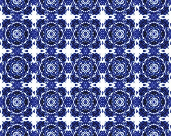 青いポルトガル語ロシア語の死 モロッコ幾何学的花 ウズベキスタン幾何学的バティック床 デニム花柄タイル 青いトルコ民族のテクスチャ 幾何学的フラワーペイントを装飾 エスニック インク — ストック写真