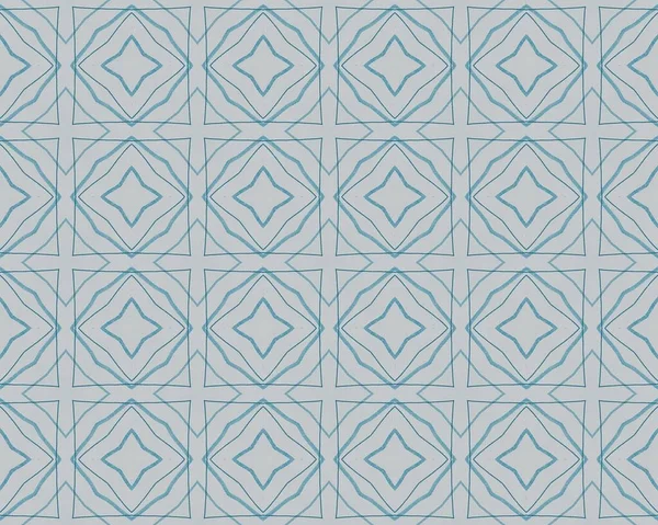 白いインドネシアのロシアの星 青い花のバティックプリント モロッコ幾何学模様の床 青いインドの花 三角形の四角形の模様 モロッコ幾何学的な花のボホール ブルーエスニック イカット — ストック写真