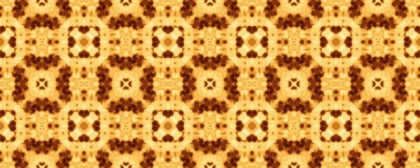ブラウンアラビアモザイクデザイン 明るい光沢のあるQuadrefoil Texture 酸の花柄ペイント ポルトガルのエンドレスプリント アクエレル幾何学的タイル 西洋幾何学的バティックプリント 黄民族インク — ストック写真