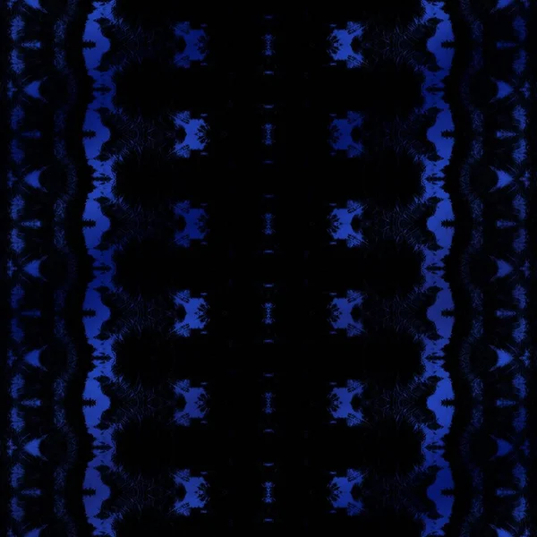 Blue Tie Dye Brush Black Geometric Zag Blue Boho Abstract — Foto Stock