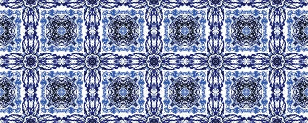 Blauböhmisches Mosaik Ikat Blaues Spanisches Design Ohne Ende Portugiesische Geometrische — Stockfoto