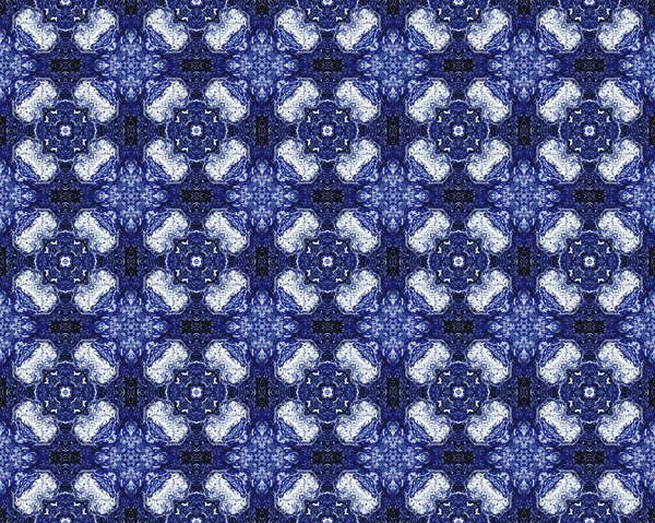 Ikat Étnico Oriental Azul Blue Indian Floral Design Tinta Batik — Fotografia de Stock