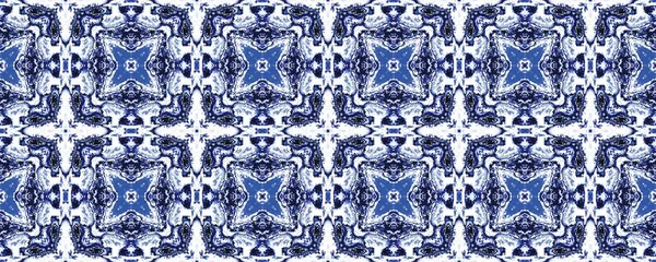 Blauwe Marokkaanse Bloemenverf Marokko Geometrische Batik Boho Stamboom Sieraad Schets — Stockfoto