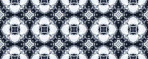 モロッコ幾何学的花イカット インドの幾何学的バティックBoho ブルーフローラルプリント Tribal Quatrefoil Batic ブルーリスボンエンドレスパターン インディゴ エスニック パターン — ストック写真