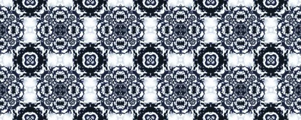 Blaue Floral Ink Indonesian Geometric Pattern Ikat Blaue Marokkanische Ethnische — Stockfoto
