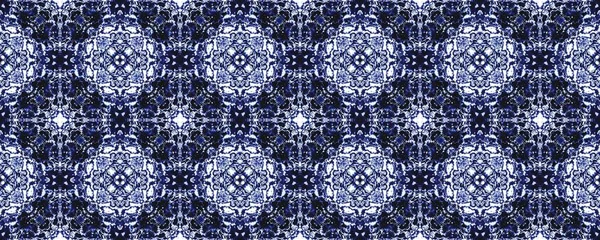 Blue Traditional Floral Motif Abstract Geometric Flower Ikat Navy Floral — Stock Photo, Image