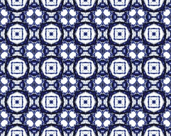 青いウズベキスタンの花のインク 青モロッコ Rustic Drawing 幾何学的バティックペイントを装飾します トルコ幾何学的バティック 白い花模様のタイル アメリカン ジオメトリックフラワーイカット Print — ストック写真