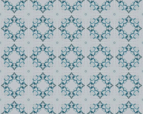 Niebieski Tradycyjny Etniczny Boho Plemienne Geometryczne Kafelki Kwiatów Szary Szkic — Zdjęcie stockowe