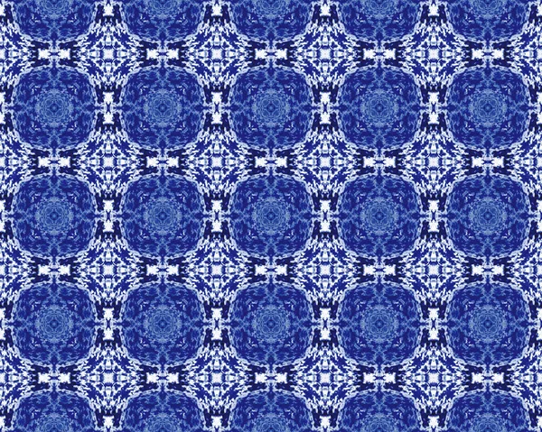 Blue Bohemian Floral Motif Uzbekistán Azulejo Patrón Geométrico Flor Indigo —  Fotos de Stock