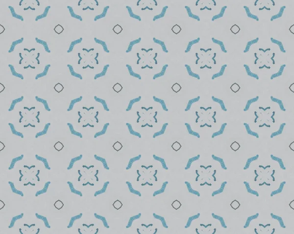 ボヘミアン幾何学フラワープリント 青モロッコ Rustic Design 青い東洋の花の床 ヴィンテージ クアトレフォイル バティック 灰色の民族模様のイカット 青い花の床 — ストック写真