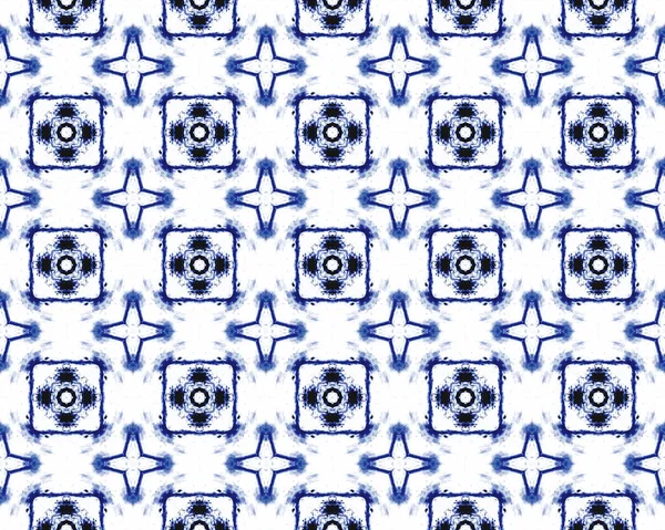 蓝色巴基斯坦无尽的印刷品 Indigo Ethnic Batik Paint 土耳其几何花卉Boho Lisbon Geometric Batik蓝色印度乡村花 阿拉伯式几何图案打印 — 图库照片
