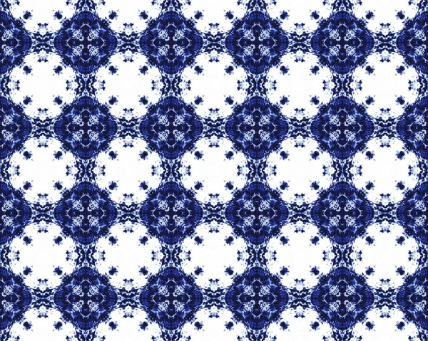 Blue American Rustic Tile Tribal Quatrefoil Batik Morocco Geometric Pattern — Stock Photo, Image