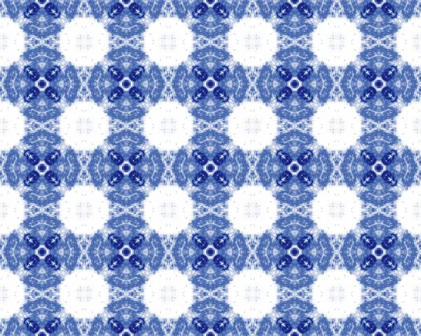 Blauwe Marokko Rustieke Sterren Witte Bloemen Batik Vloer Arabische Geometrische — Stockfoto