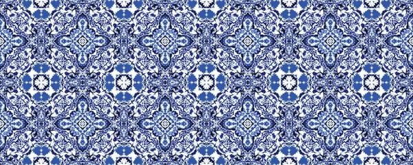 Corante Rústico Azul Marrocos Tinta Batik Geométrica Espanhola Desenho Quatrefoil — Fotografia de Stock