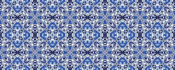 Azul Indonésio Rústico Ikat Paquistão Geométrica Batik Floor Desenho Quatrefoil — Fotografia de Stock