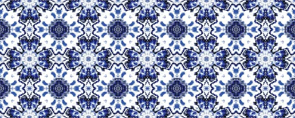 Blå Orientaliska Mosaikstjärnor Indigo Floral Batik Ink Bohemiskt Geometriskt Blomgolv — Stockfoto