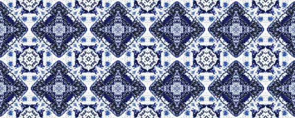 Blue Traditional Floral Tile Blue Spanish Rustic Texture Aquarelle Geometric — Stock Photo, Image