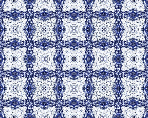 Blue Bohemian Floral Paint Orientalischer Geometrischer Batikboden Indisches Vierflügelmuster Tribal — Stockfoto