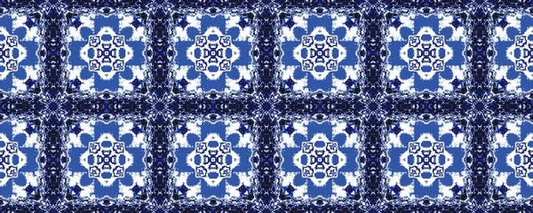 Blue Morocco Endless Print Lisbonne Géométrique Batik Ikat Dessin Floral — Photo