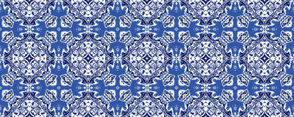 Blauwe Pakistaanse Eindeloze Print Abstract Geometrische Patroon Ikat Tribal Naadloze — Stockfoto