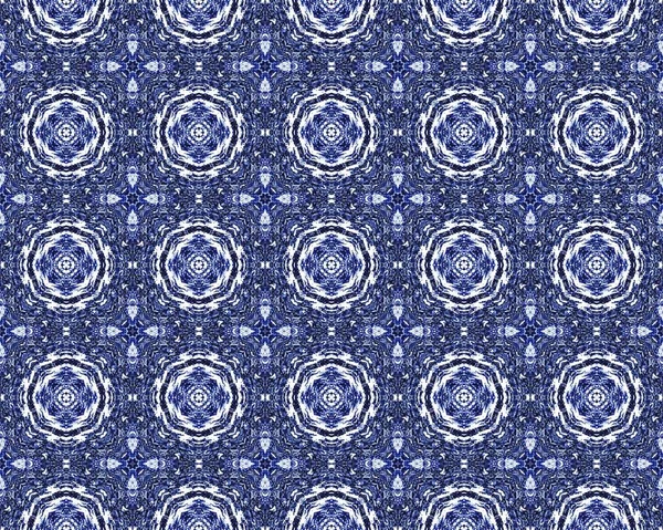 Blå Marocko Mosaik Print Aquarelle Geometric Flower Print Stamgeometrisk Batik — Stockfoto