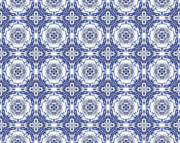 Голубая Американская Плитка Испанский Геометрический Батик Бохо Винтажный Четырехлистный Цветок — стоковое фото