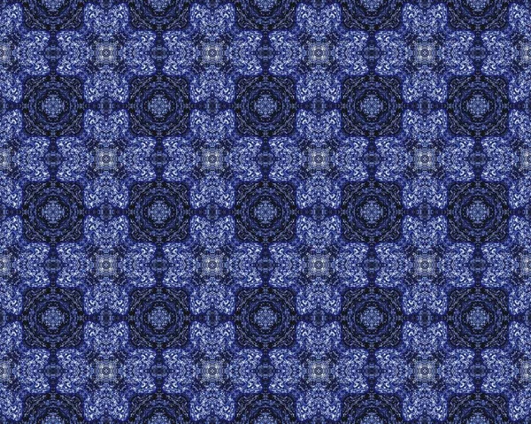 Blauwe Aquarelmozaïekkleurstof Indigo Bloemen Bloem Verf Tribal Geometrisch Patroon Ikat — Stockfoto